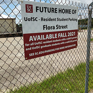 Sign in front of the new Flora St. Resident Student (S30) lot