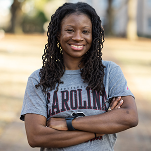 Jennifer Bartell Boykin smiles on the Horseshoe.